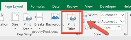 Opção Imprimir mosaicos do Excel