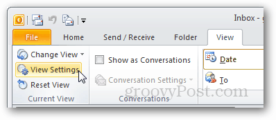 configurações de visualização do Outlook 2010