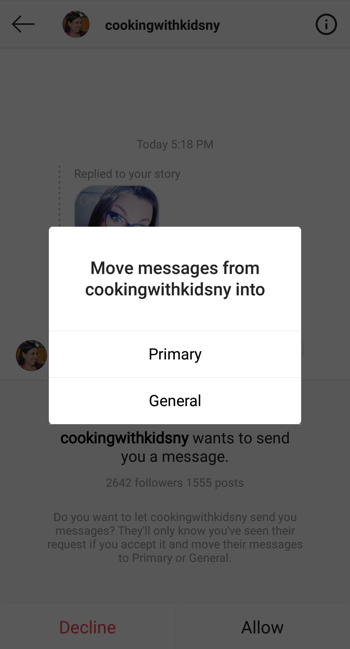 Caixa de entrada de mensagens diretas do perfil do Instagram Creator, etapa 2.