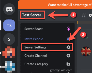 Opção de configurações do servidor Discord