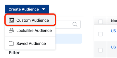 etapa 1 de como criar um público personalizado no Facebook