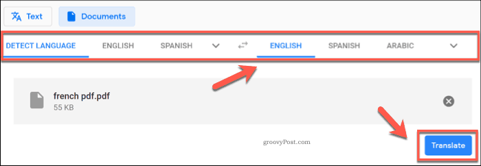 Traduzindo um documento usando o Google Tradutor
