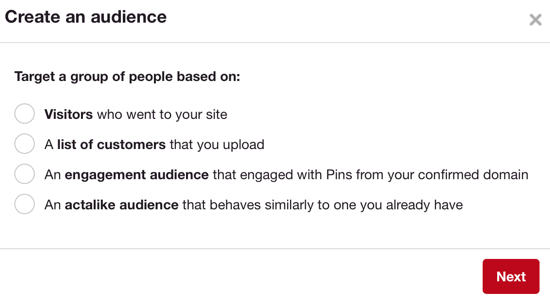 O público do Pinterest funciona de maneira semelhante ao público personalizado do Facebook.
