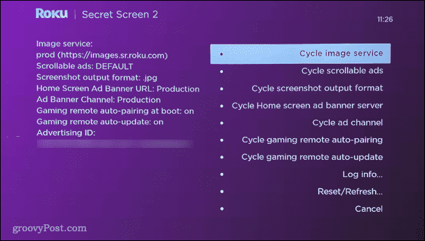 menu de anúncios roku