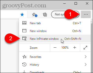 Selecione Nova Janela InPrivate no Edge