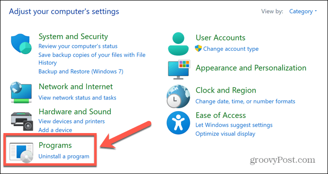 programas do painel de controle do windows