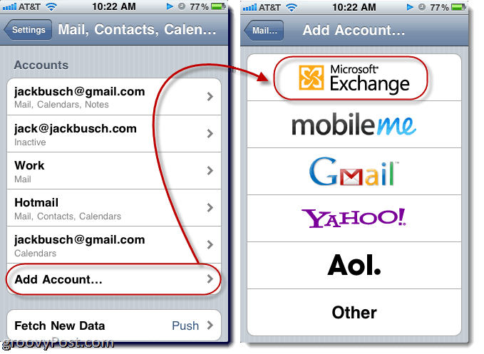 Adicionando o Hotmail Exchange ActiveSync ao iPhone