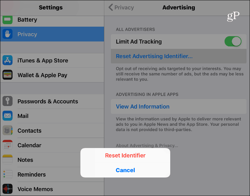 Redefinir ID do anúncio para iOS