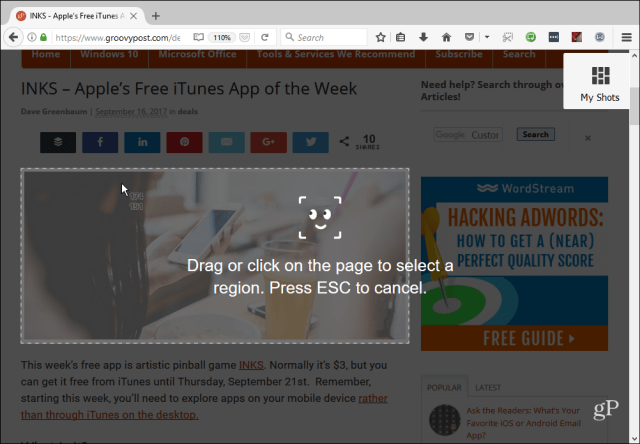 Ferramenta de captura de tela do Firefox