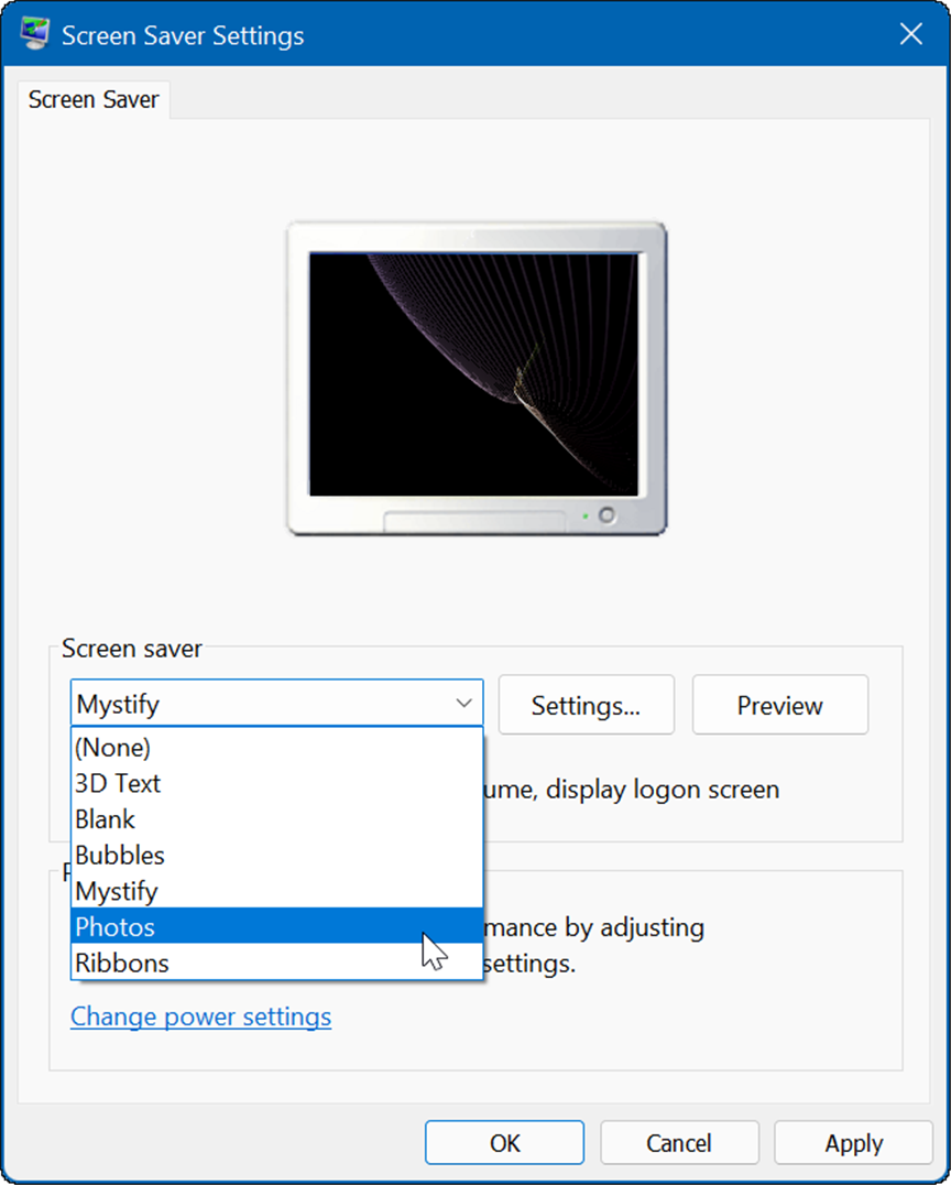 configurações do protetor de tela definir fotos como protetor de tela no windows