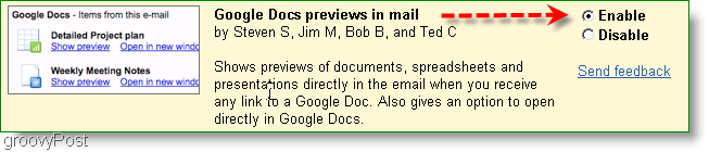 as visualizações do Google Docs podem ser ativadas nas configurações do Labs