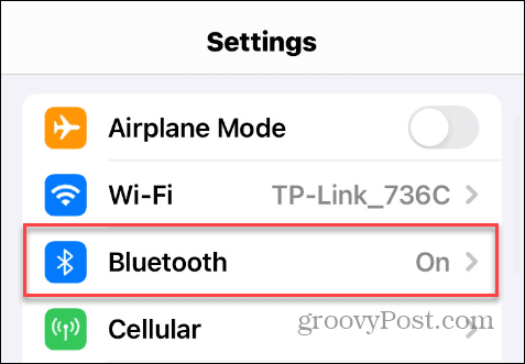 Opção Bluetooth nas configurações do iOS