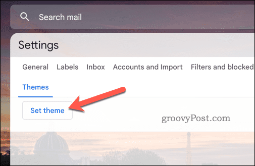 Botão Definir tema do Gmail