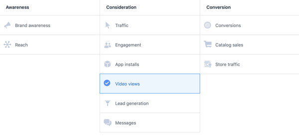 Otimização do Facebook ThruPlay para anúncios em vídeo, etapa 1.