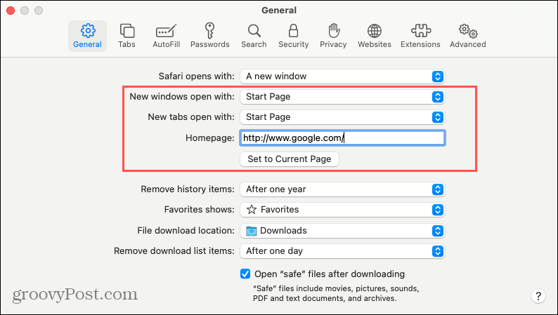 Configurações para abrir novas guias ou Windows no Safari