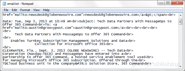 Salvar e exibir dados completos da fonte de email no Outlook 2013