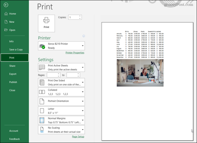 Visualização de impressão sem linhas de grade no Excel 