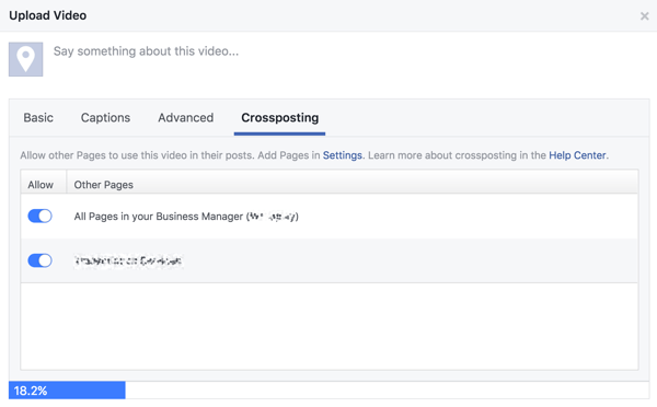 Selecione as páginas do Facebook que você deseja permitir a postagem cruzada de seu vídeo.
