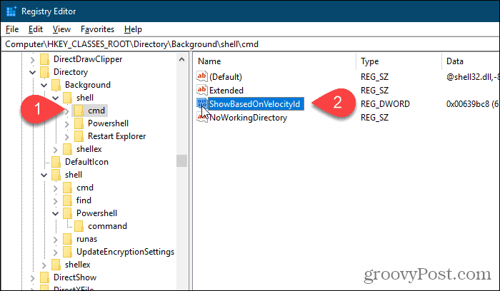 Renomear o valor de cmd HideBasedOnVelocityId em segundo plano no Editor do Registro do Windows
