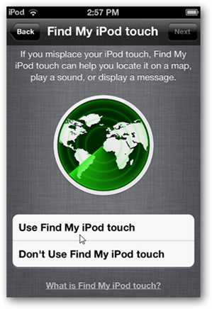 Instalação do iCloud Find m Ipod Touch