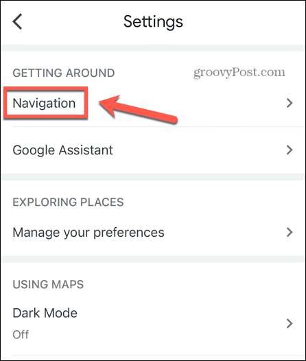 configurações de navegação do google maps
