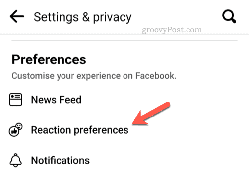 Abra as configurações de reação do Facebook