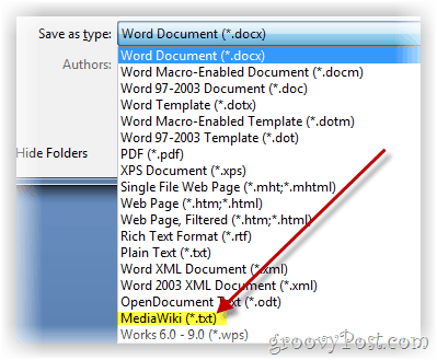 Salvar documento do Word como texto no formato mediawiki