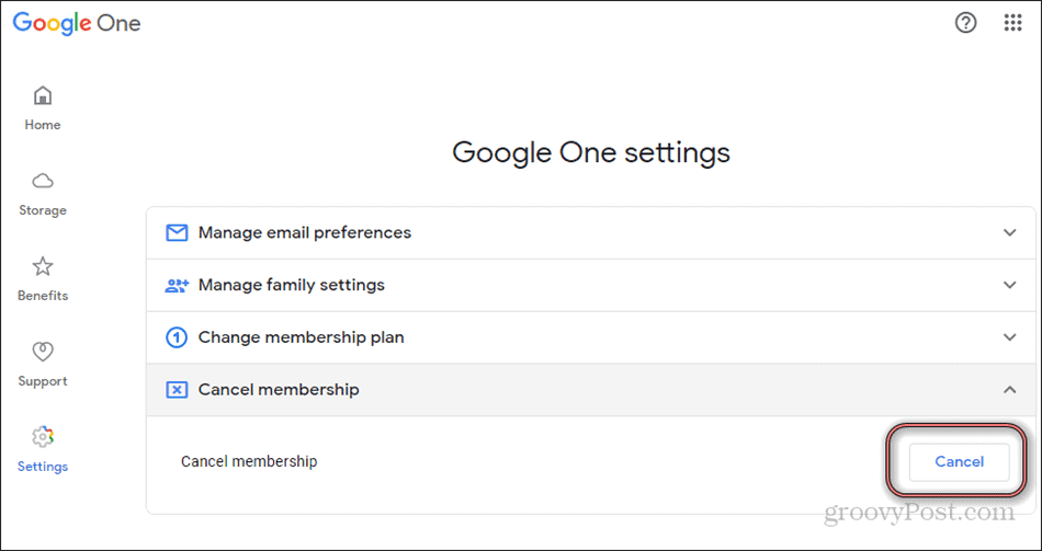 Cancelar assinatura do Google One