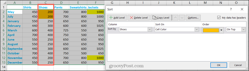 Dados classificados personalizados no Excel