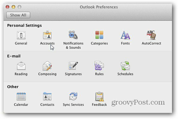 configurações do Outlook
