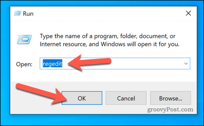 Iniciar o Regedit usando Executar no Windows 10