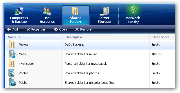 Criar pastas compartilhadas do Windows Home Server
