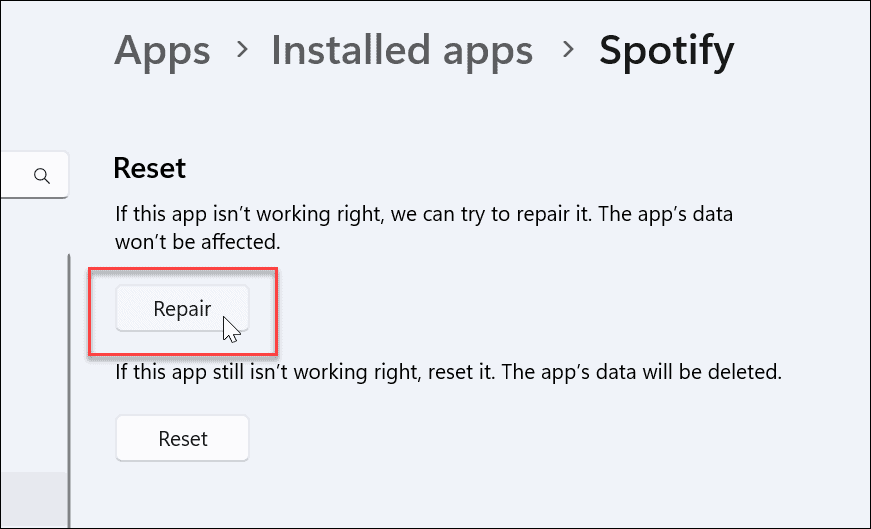 reparar app spotify
