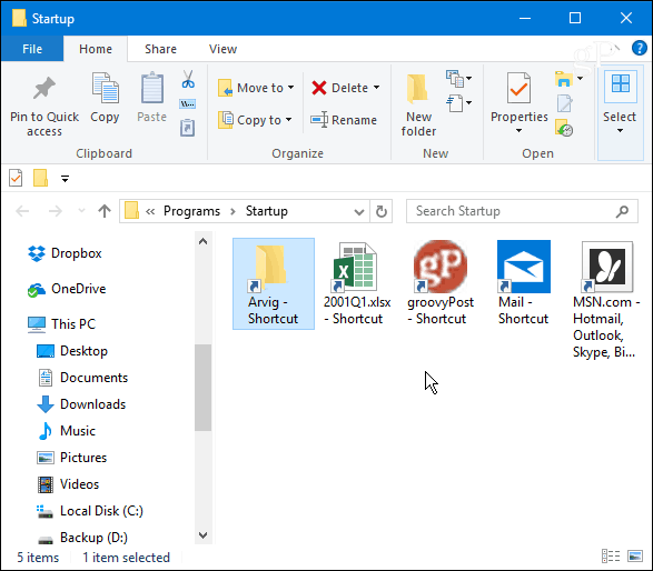 Pasta de inicialização do Windows 10