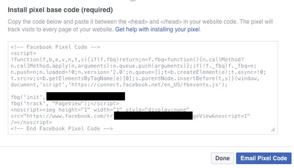 Certifique-se de ter o código base de pixel do Facebook instalado em seu site.