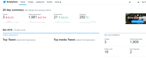 Exemplo de um resumo de 28 dias do Twitter Analytics.