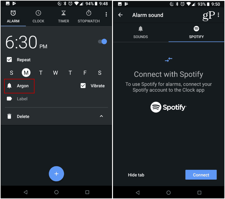 Despertador do Google Spotify