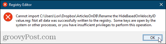 Não é possível importar o arquivo reg para o Registro do Windows
