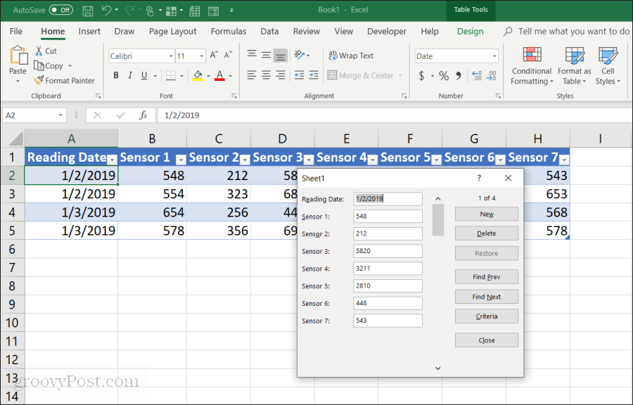 formulário de entrada de dados no Excel