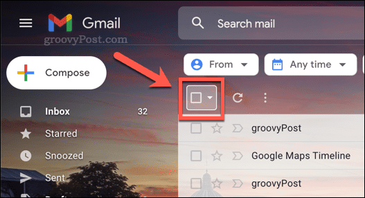 O ícone de caixa de seleção para selecionar e-mails no Gmail