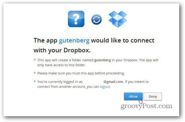 projeto gutenberg conectar ao dropbox