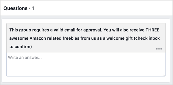 Peça aos possíveis membros do grupo do Facebook que forneçam seus endereços de e-mail em troca de um brinde.