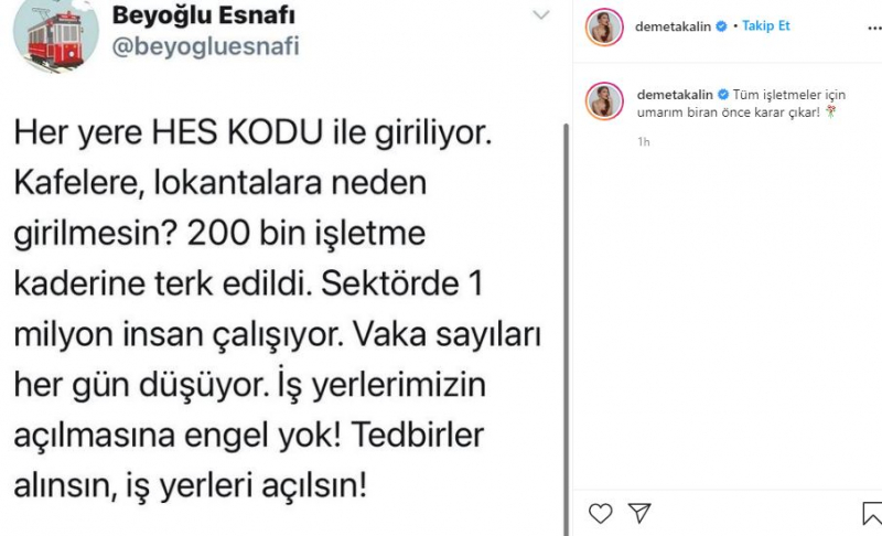 Demet Akalın apoiou os operadores que sofreram com as proibições