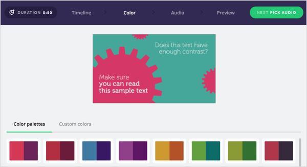 Escolha uma paleta de cores para o seu vídeo Biteable ou crie a sua própria.