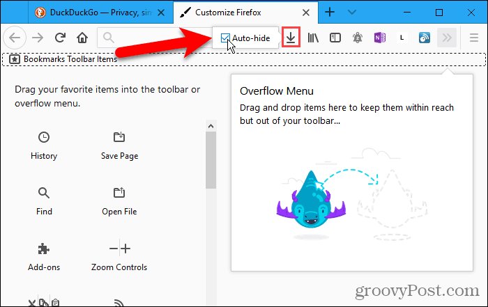 Desativar o botão Ocultar automaticamente para downloads no Firefox