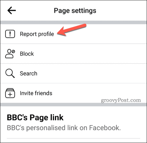 Botão denunciar perfil no celular do Facebook