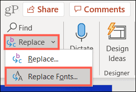Home, Replace, Replace Fonts no PowerPoint