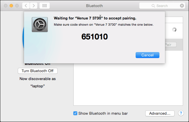 Emparelhamento Bluetooth no lado do Mac