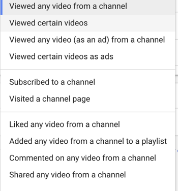 Como configurar uma campanha de anúncios do YouTube, etapa 27, definir uma ação específica do usuário de remarketing