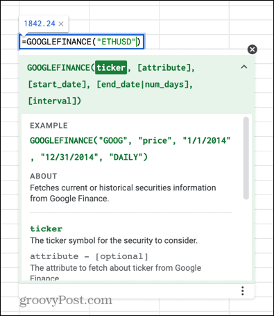 fórmula googlefinance